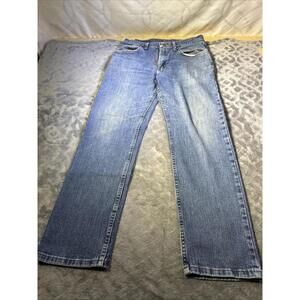 Wrangler Jeans Mens 33x30 Blue Denim Premium Quality Straight Leg Stretch Fit